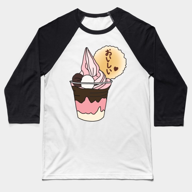 Sakura Strawberry Soft Ice Cream Baseball T-Shirt by PeachPantone